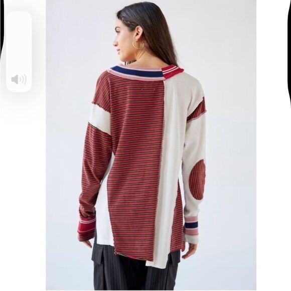 BDG Urban Outfitters Frazer Spliced Slouchy V-Neck Pieced Sweater - Picture 2 of 13